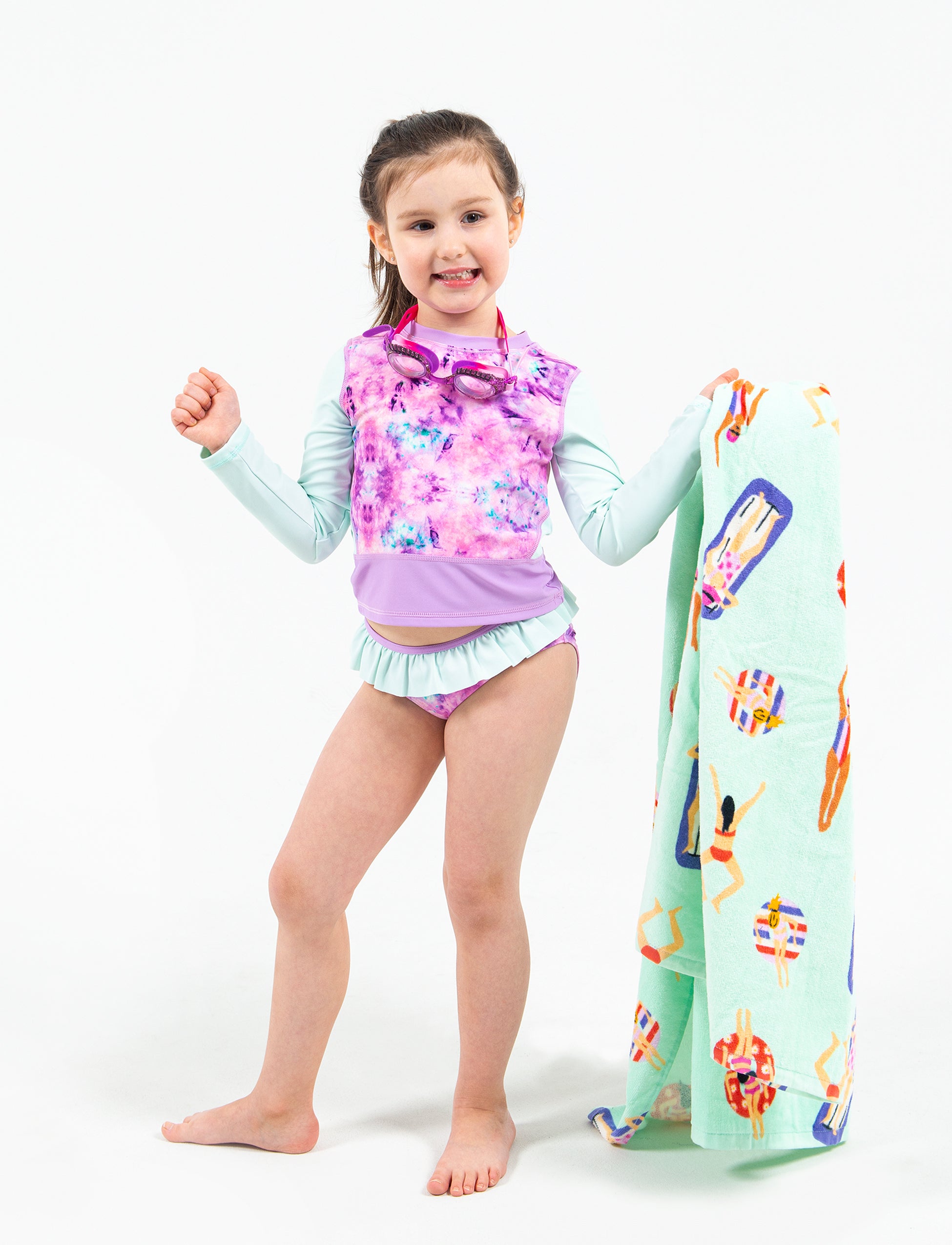 GIRLS 2-6X L/S RASHGUARD TANKINI SET