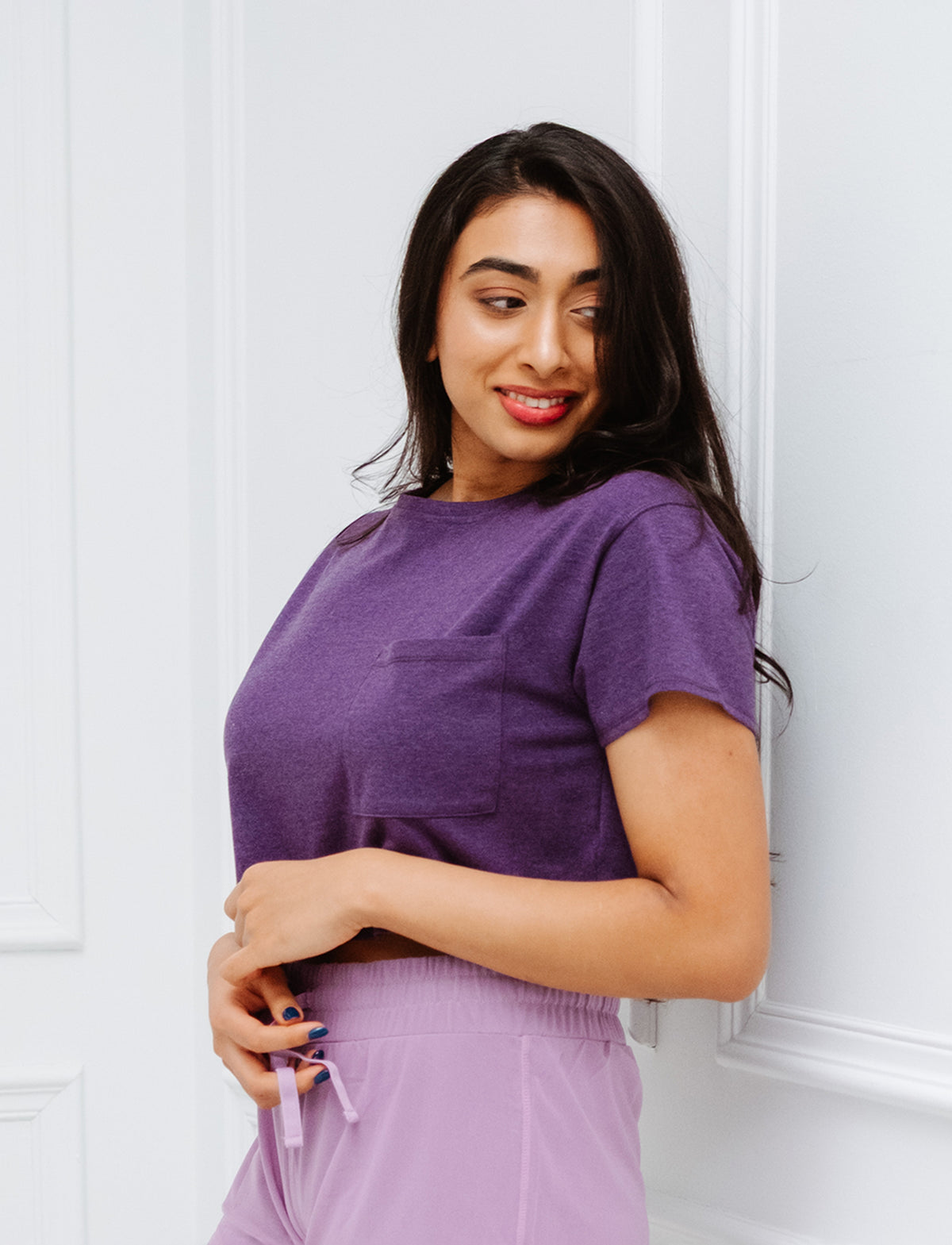 LADIES CROP COTTON POCKET TEE