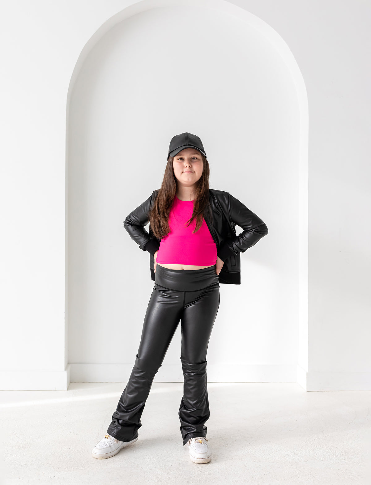 GIRLS VEGAN LEATHER FLARED LEGGING