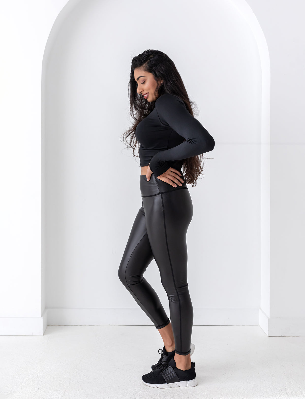 LADIES VEGAN LEATHER LEGGING SMALL TRUE BLACK - Main Image