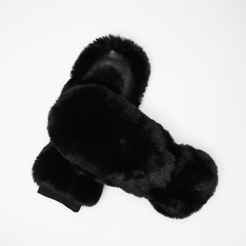 Women's Wonder Fluff Midnight Black Faux Fur Mitten