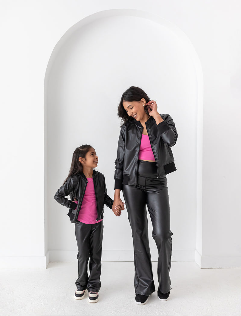 GIRLS VEGAN LEATHER FLARED LEGGING