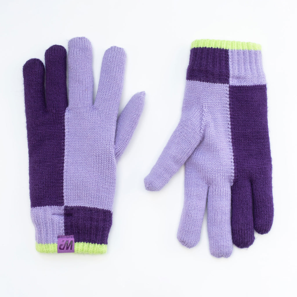 Girl's Purple Color Block Knit Gloves