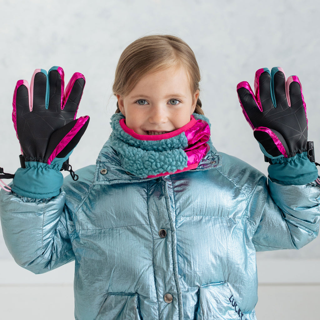 Girl's Pagoda Blue Metallic Magenta Ski Gloves