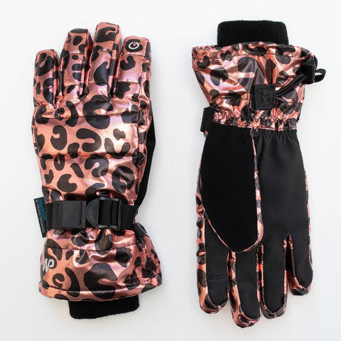 Girl's Rose Gold Leopard Foil Gloves
