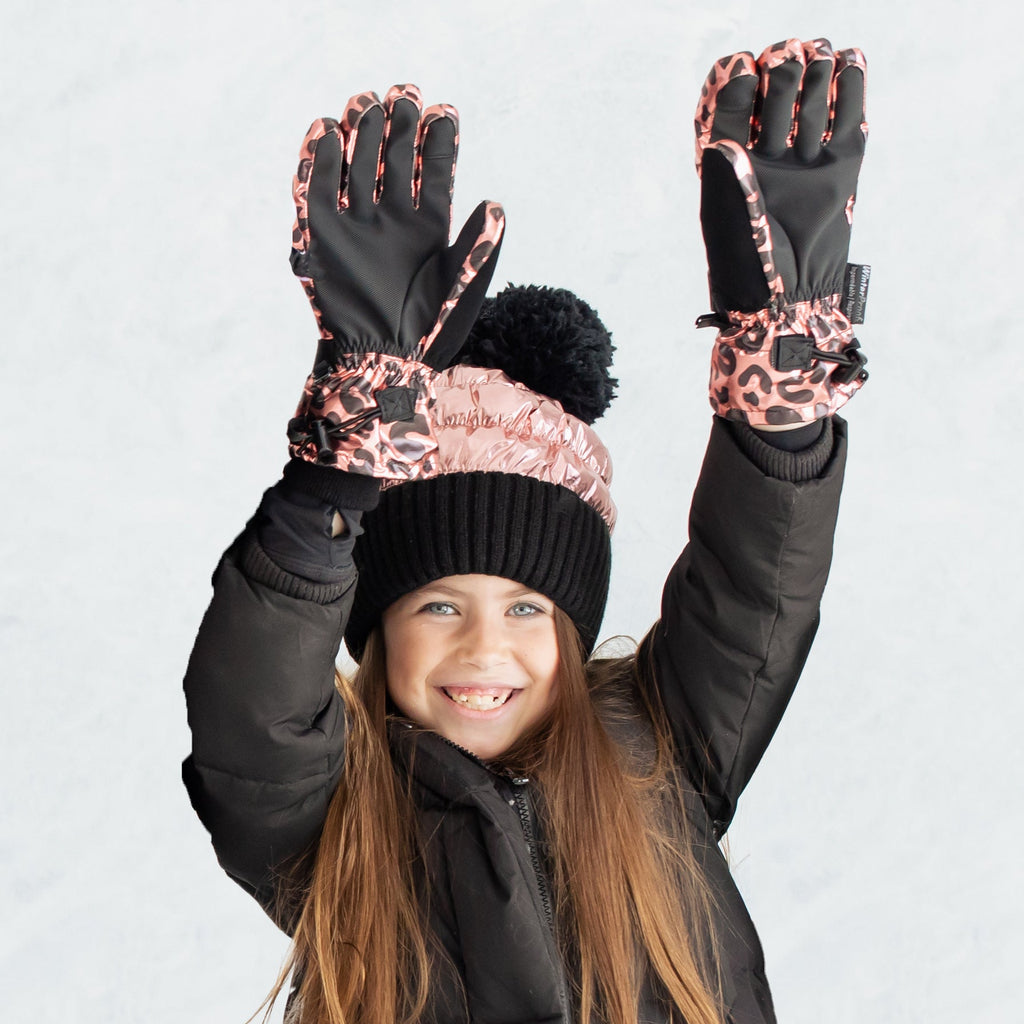 Girl's Rose Gold Leopard Foil Gloves