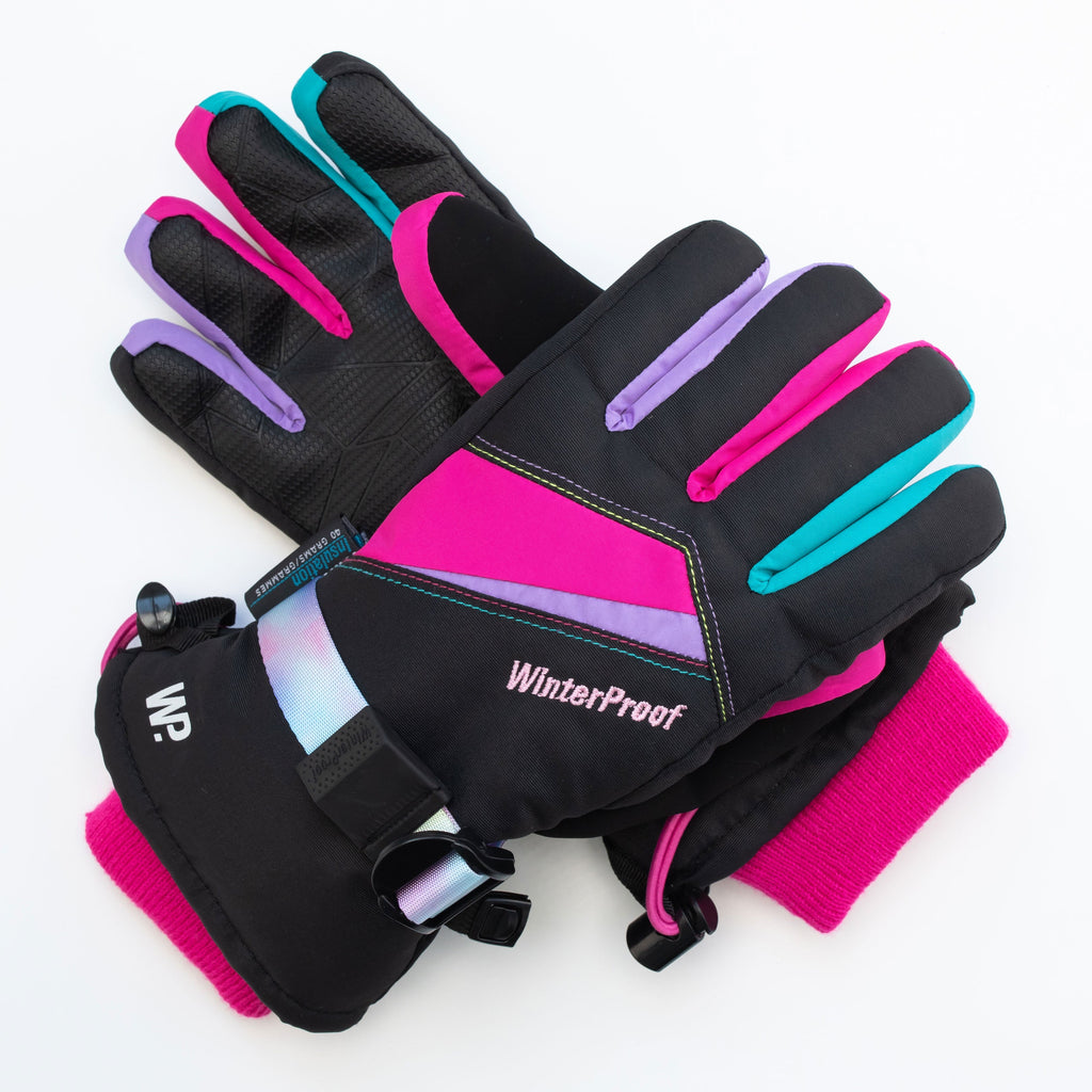 Girl's Black Colour Block Gloves