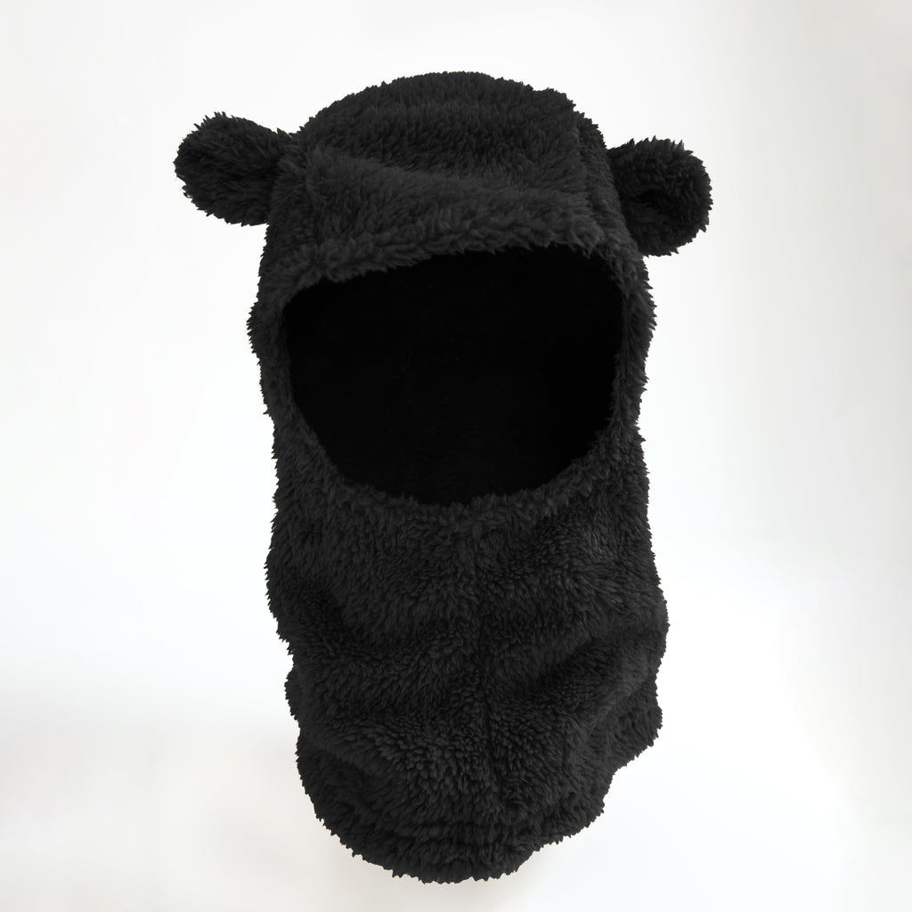 Black Plush Bear Ears Balaclava