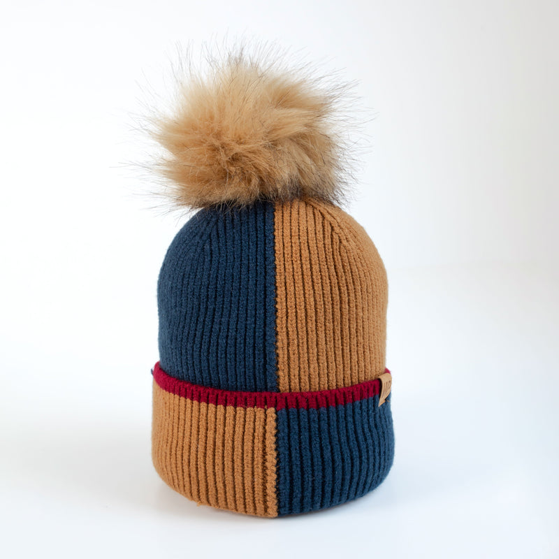 Little Boy's Camel Navy Color Block Knit Toque