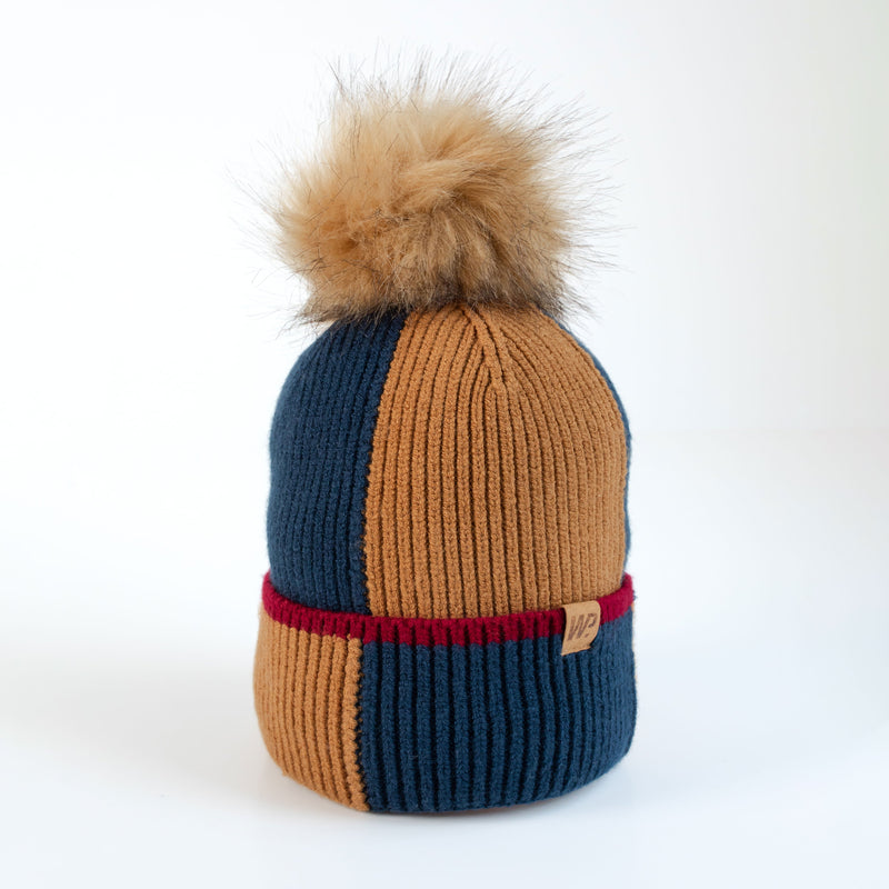 Little Boy's Camel Navy Color Block Knit Toque