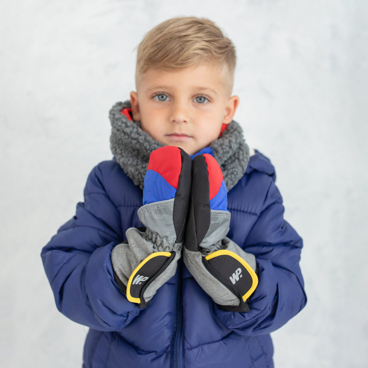 Little Boy's Color Block Grey Reflective Mittens