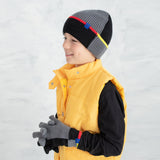 Boy's Grey Black Color Block Knit Gloves