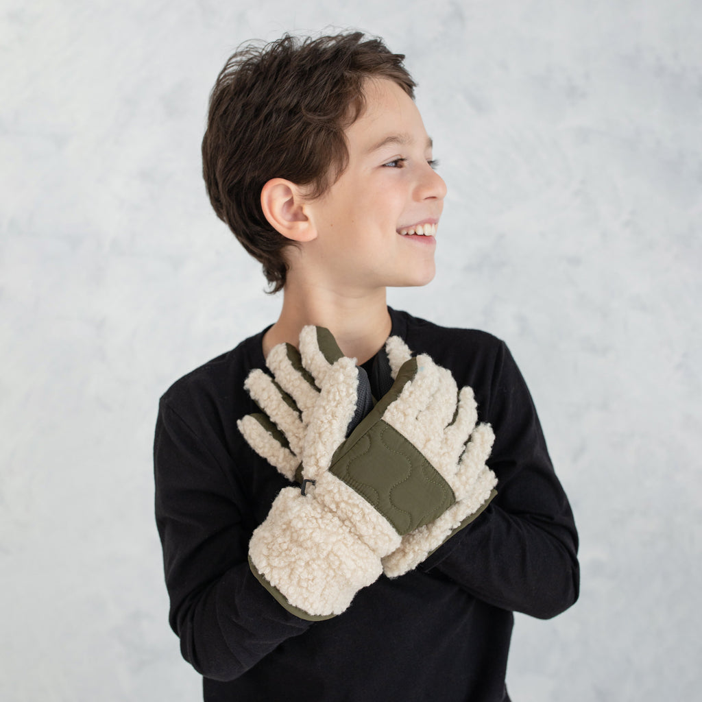 Boy's Cream Sherpa Gloves