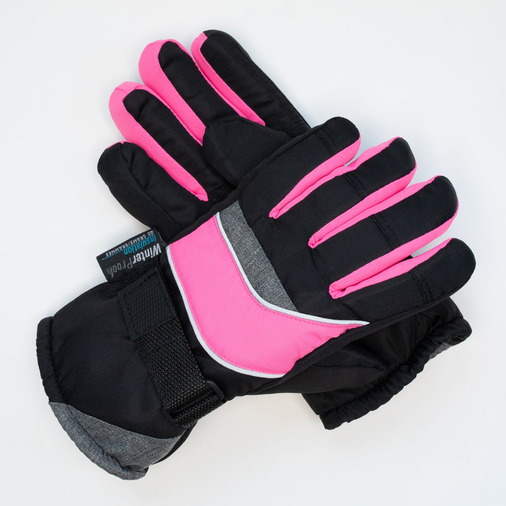 Girl's Black Hot Pink Ski Gloves