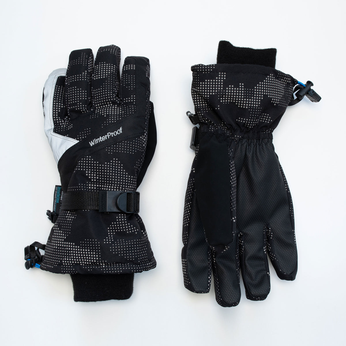Men's Digital Black Snow Shovel Reflective Ski Gloves