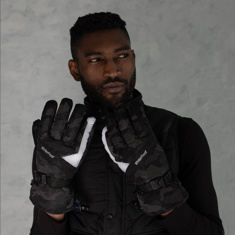 Men's Digital Black Snow Shovel Reflective Ski Gloves