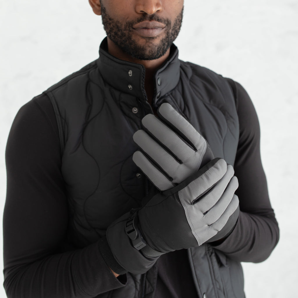 Men's Black Grey Ski Gloves