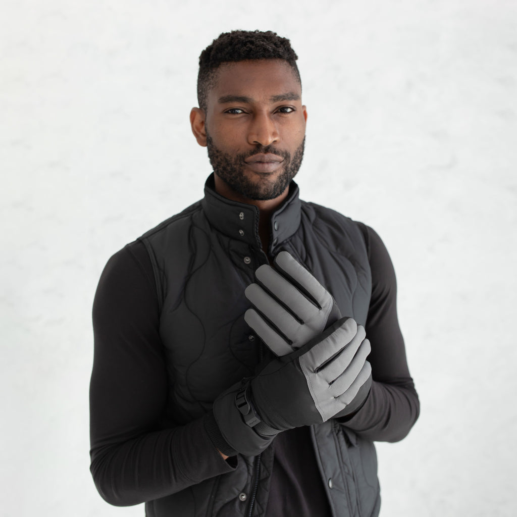 Men's Black Grey Ski Gloves