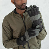 Men's Grey Canvas Ski Gloves