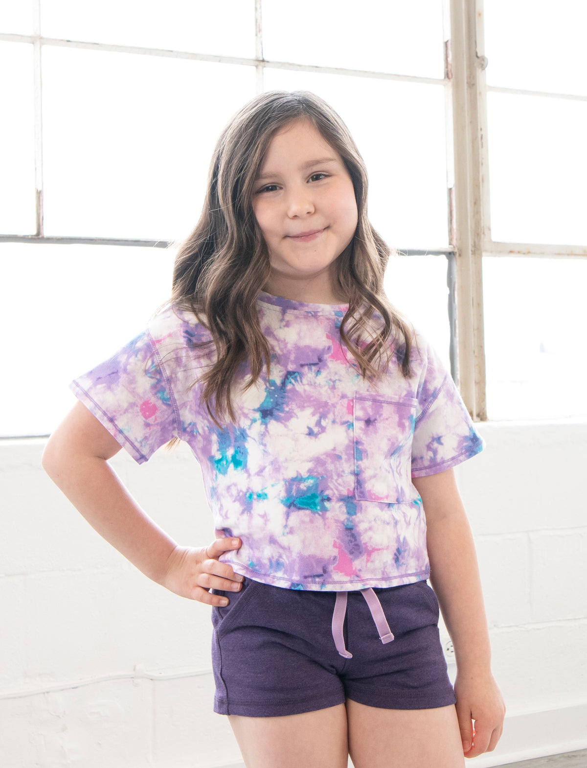 GIRLS 2-6 CROP COTTON POCKET TEE