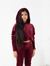 GIRLS 2-6 STRETCH VELVET ZIP FRONT HOODY