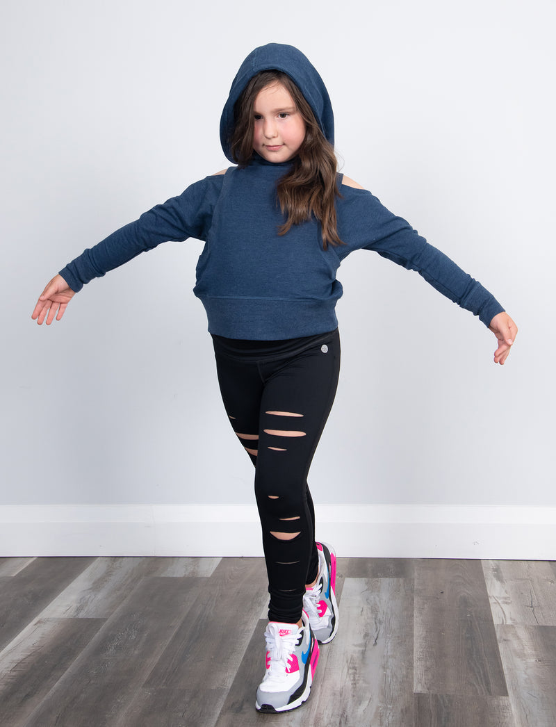 GIRLS 2-6 OPEN SHOULDER HOODED SWEATSHIRT