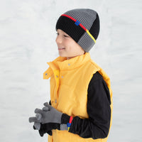 Boy's Grey Black Color Block Knit Toque