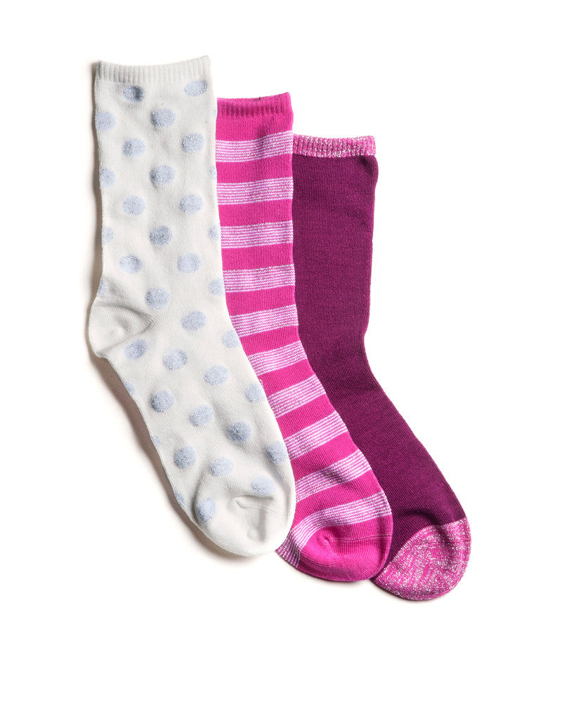 GIRLS 3 PACK GLITTER SOCKS