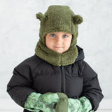 Little Boy's Army Green Plush Bear Ears Balaclava