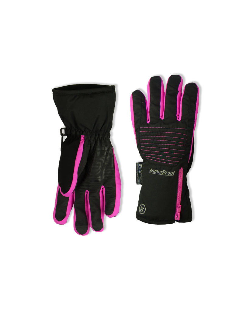 GIRL'S 4-16 SKI GLOVE W/ FRONT QUILTED PATCH & EXPOSED ZIPPER
